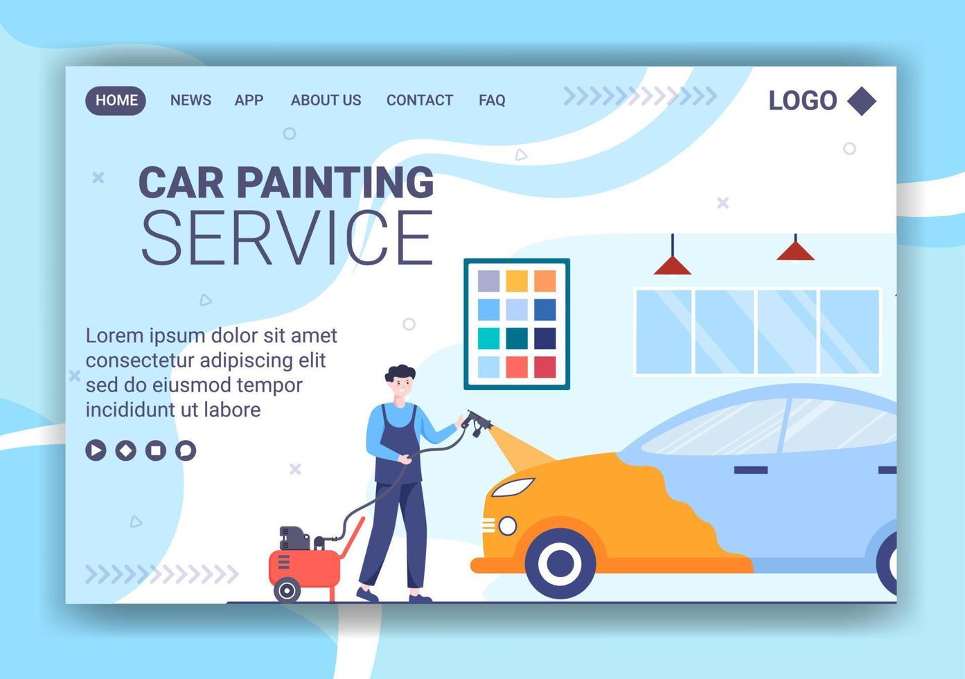 Car Painting Machine Landing Page Template Flat Illustration Editable of Square Background Suitable for Social media or Web Internet Ads vector