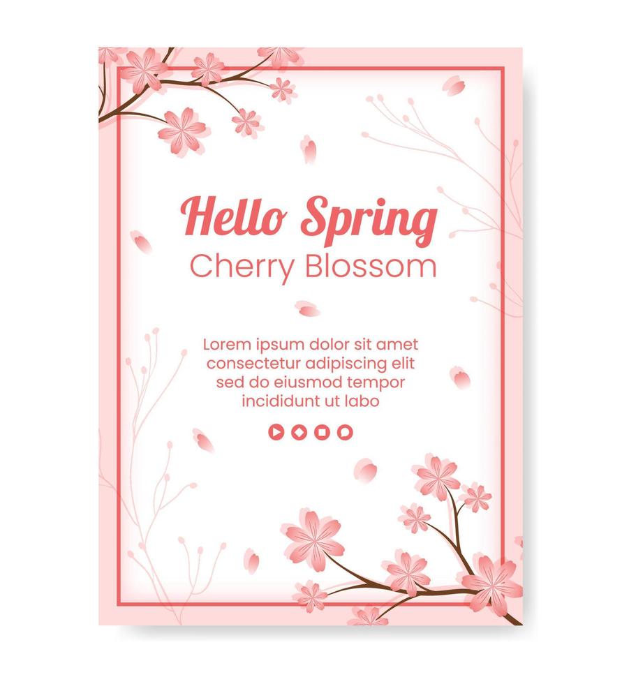 Spring with Blossom Sakura Flowers Poster Template Flat Illustration Editable of Square Background for Social Media or Greeting Card vector