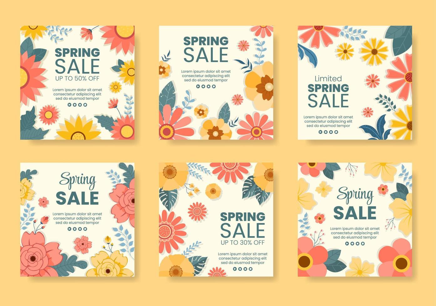 venta de primavera con flores en flor plantilla de publicación ilustración plana editable de fondo cuadrado para redes sociales o tarjeta de felicitación vector
