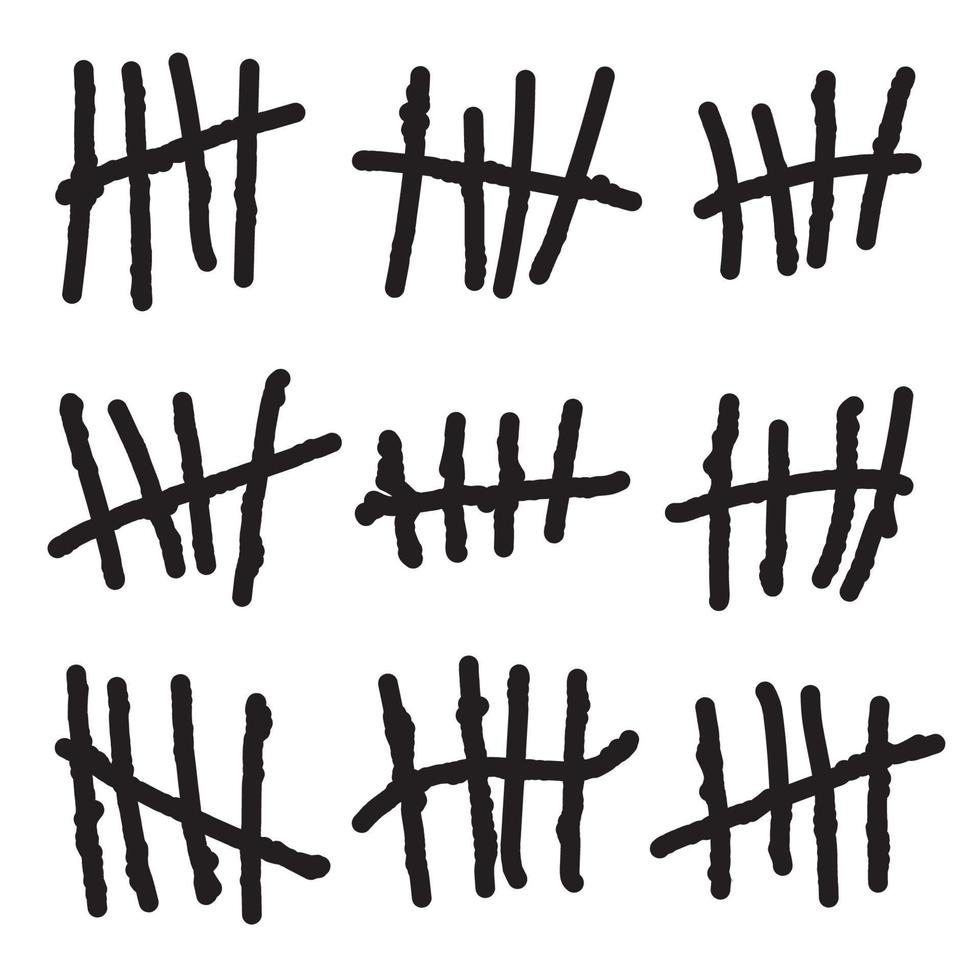 Tally marks, counting signs on white background. Prison wall sticks lines counter. Vector illustration.