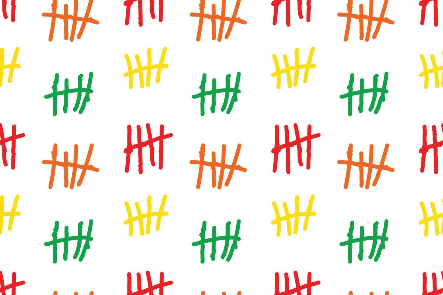 Seamless pattern Tally marks, colorful counting signs on white background. Prison wall sticks lines counter. Vector illustration.
