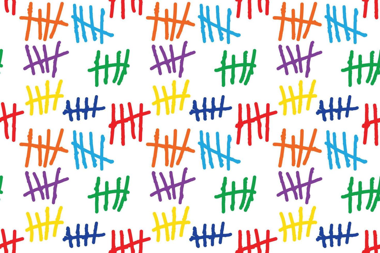 Seamless pattern Tally marks, colorful counting signs on white background. Prison wall sticks lines counter. Vector illustration.
