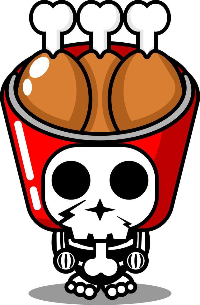 personaje de dibujos animados de vector traje de mascota cráneo humano lindo pollo frito comida