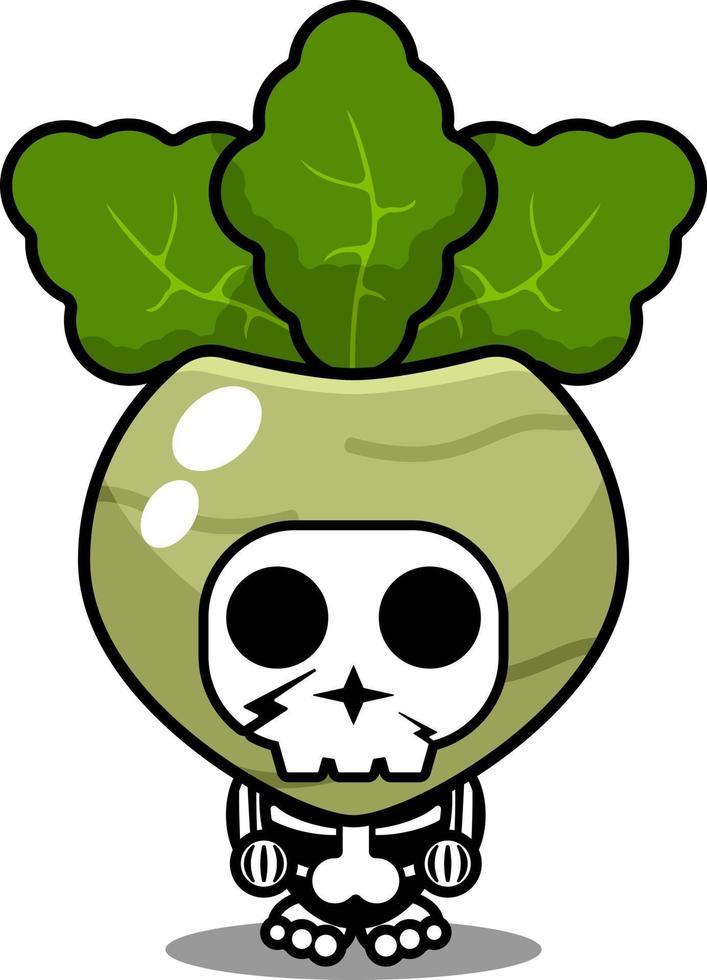 personaje de dibujos animados de vector traje de mascota cráneo humano vegetal lindo colinabo