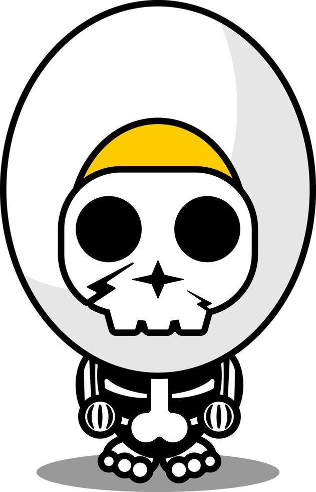 personaje de dibujos animados de vector traje de mascota cráneo humano comida lindo huevo cocido