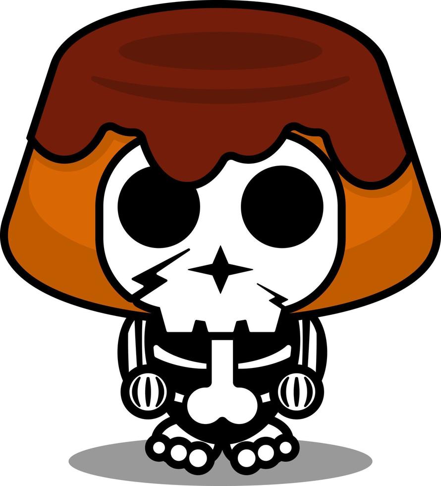 personaje de dibujos animados de vector traje de mascota cráneo humano lindo pastel de chocolate