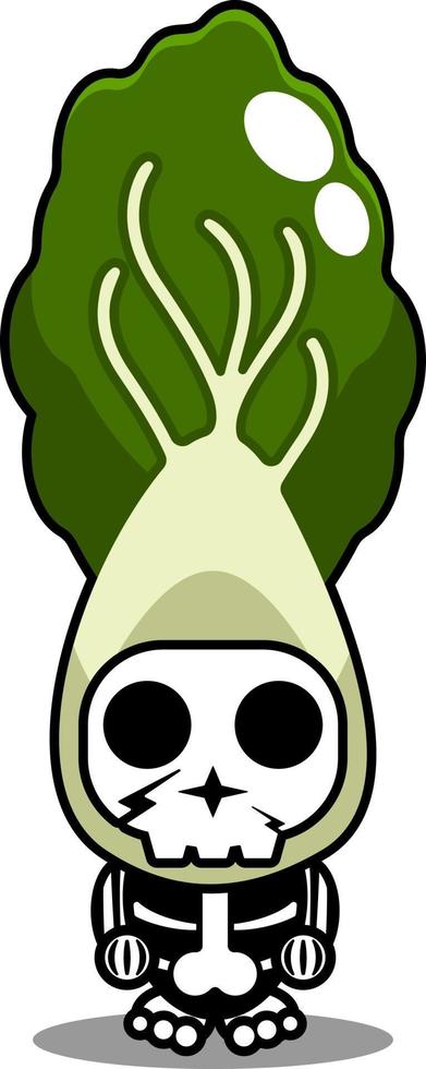 personaje de dibujos animados de vector traje de mascota cráneo humano vegetal lindo bok choy