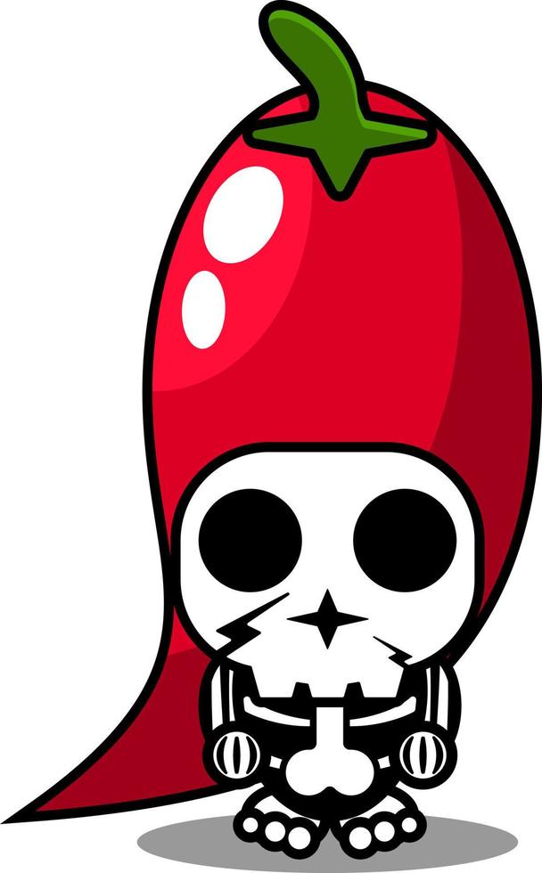 vector cartoon character mascot costume human skull vegetable cute red chili