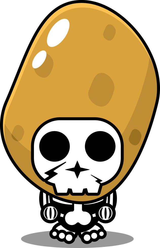 personaje de dibujos animados de vector lindo personaje de disfraz de mascota de cráneo vegetal de patata