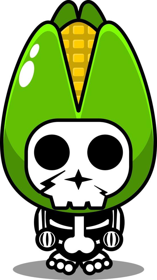 personaje de dibujos animados de vector lindo personaje de disfraz de mascota de cráneo vegetal de maíz