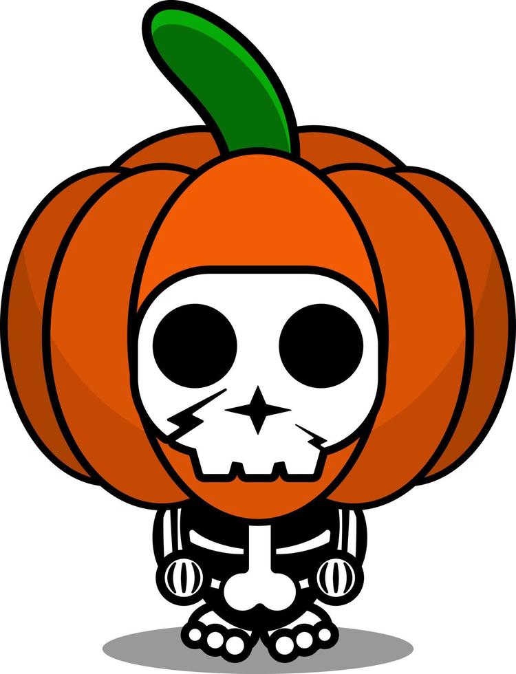 personaje de dibujos animados de vector traje de mascota cráneo humano vegetal calabaza linda