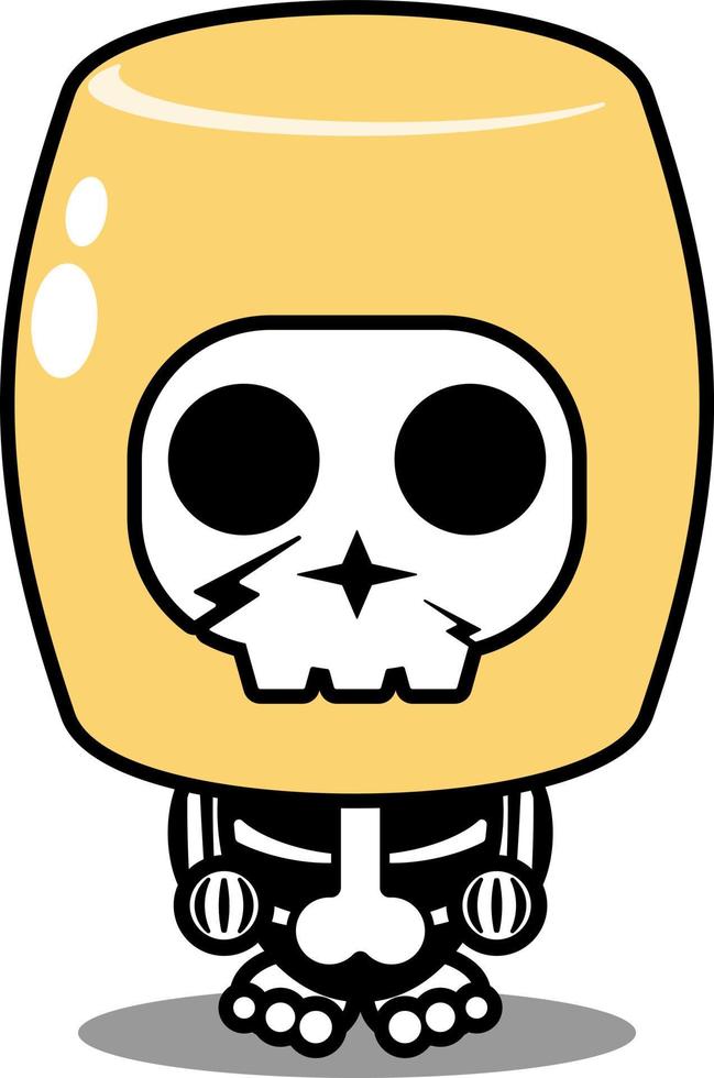 personaje de dibujos animados de vector traje de mascota cráneo humano lindo tteokbokki comida