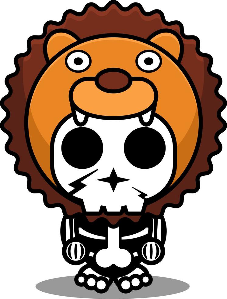personaje de dibujos animados de vector traje de mascota cráneo humano animal lindo león
