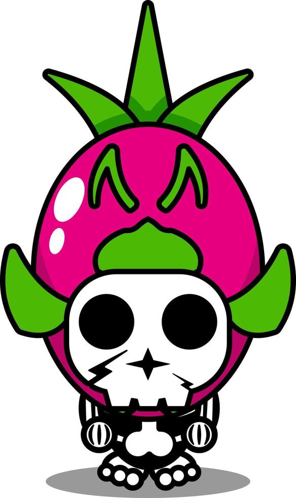 cute dragon fruit skull human mascot costume character cartoon vector