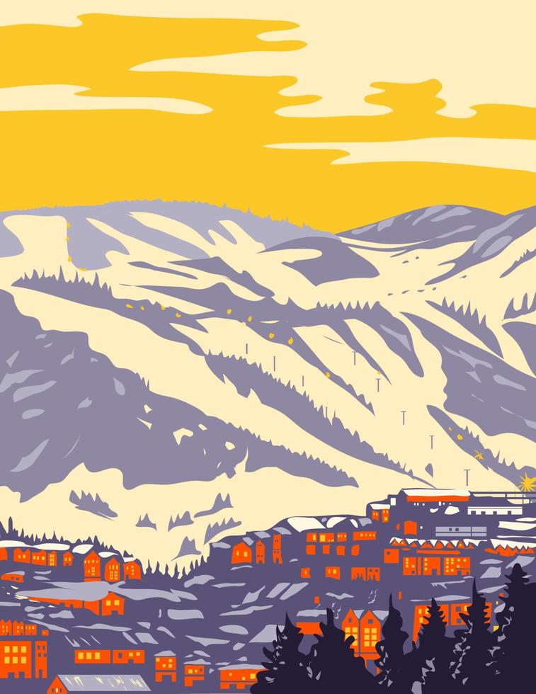 Park City with the Wasatch Range Part of the Wasatch Back in the Rocky Mountains Utah WPA Poster Art vector