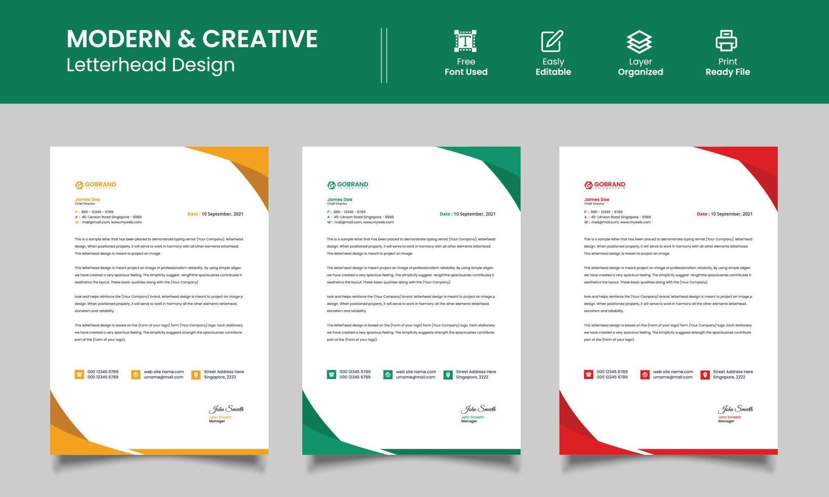 Modern business letterhead set with fullcolor template vector