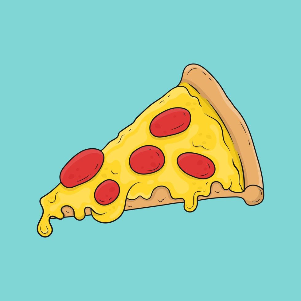 vector dibujado a mano crear diseño, rebanada de pizza queso derretido con cobertura de pepperoni.