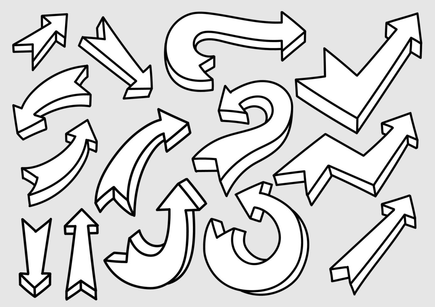 Isolated Freehand Hand Drawn Arrows On White Background For Elements On Infographics, Web, Business Presentations, Concept Illustration. Premium Vector