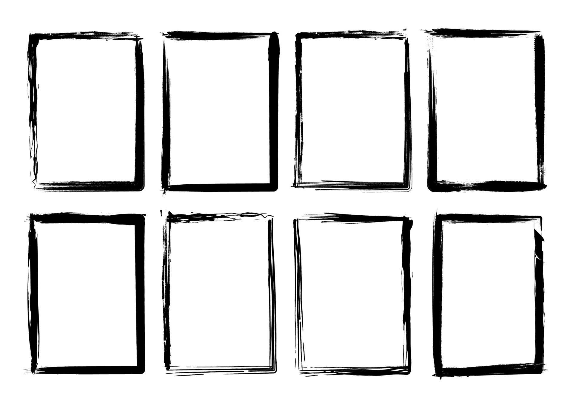 Isolated Rectangle Grunge Brush Border Frames Collection Set. Premium