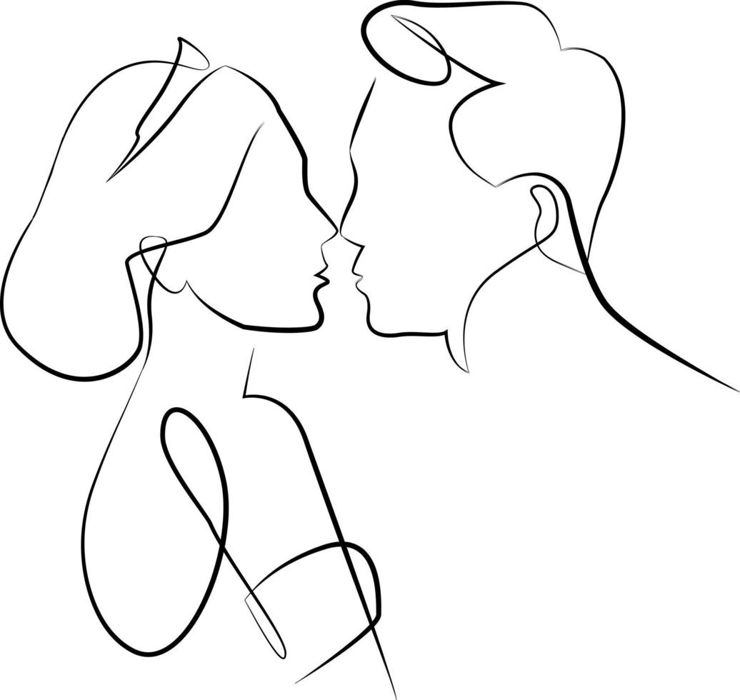 line art couple love girl man human continuous person face lady icon vector