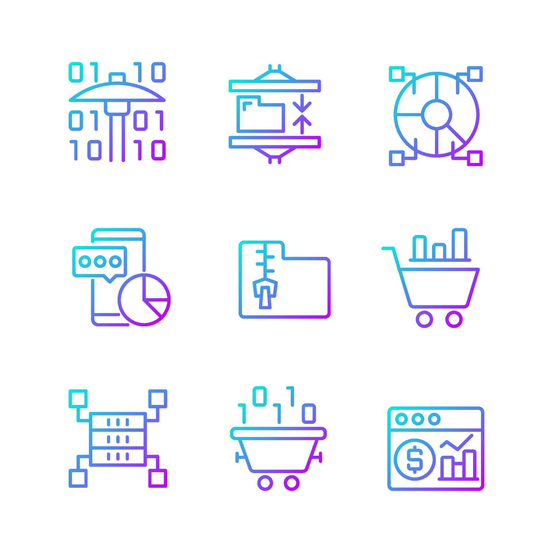 Data mining processes gradient linear vector icons set. Machine ...