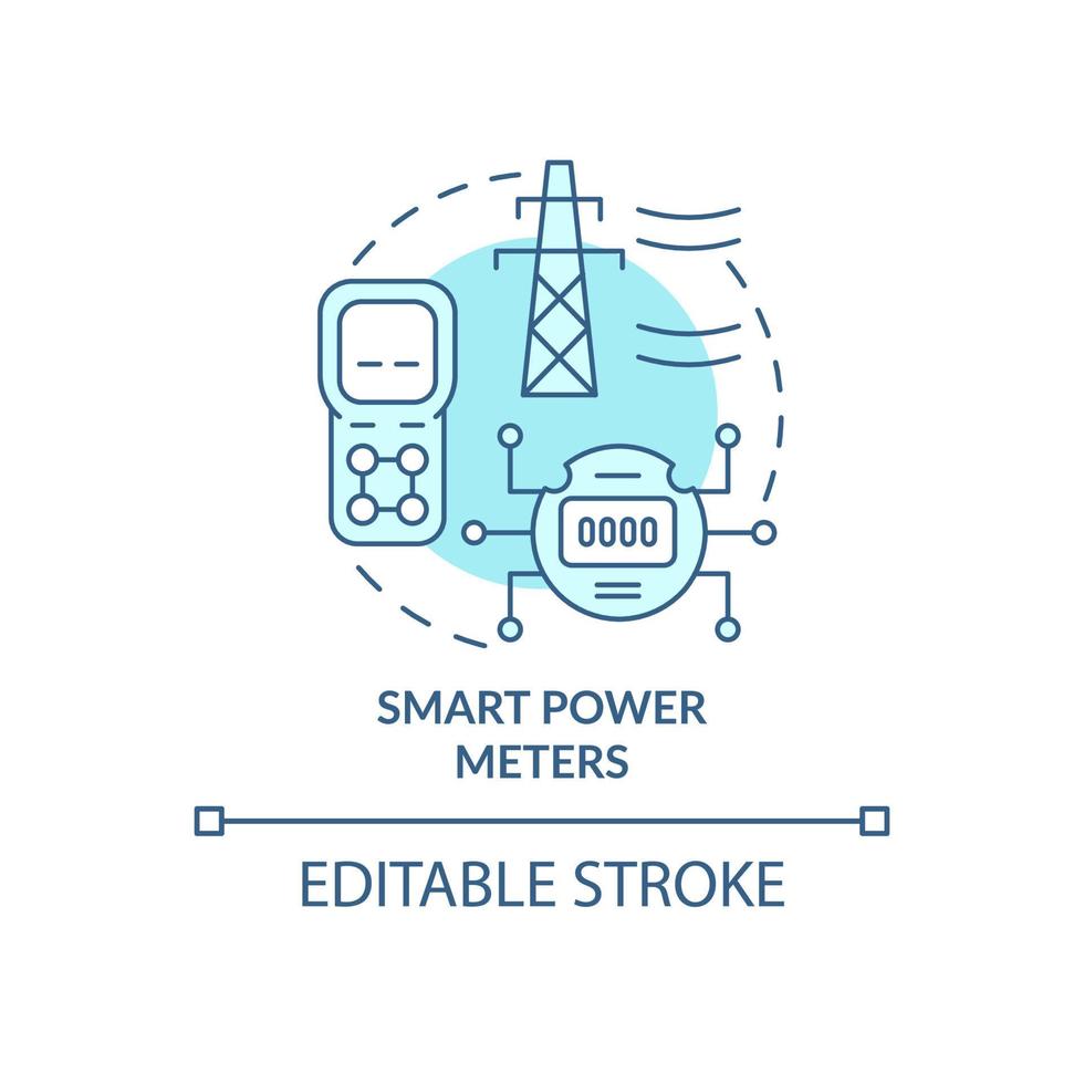 Smart power meters turquoise concept icon. Intelligent grid system abstract idea thin line illustration. Isolated outline drawing. Editable stroke. Roboto-Medium, Myriad Pro-Bold fonts used vector