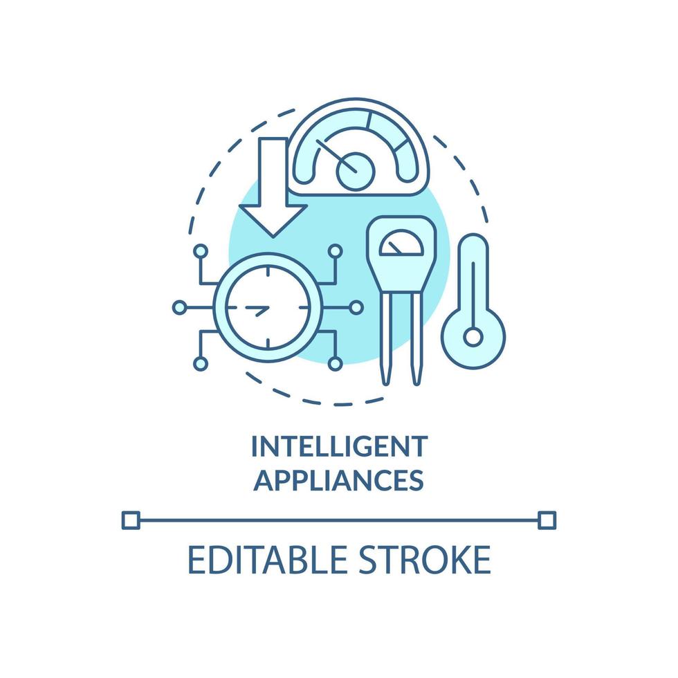 Intelligent appliances turquoise concept icon. Smart grid engineering abstract idea thin line illustration. Isolated outline drawing. Editable stroke. Roboto-Medium, Myriad Pro-Bold fonts used vector