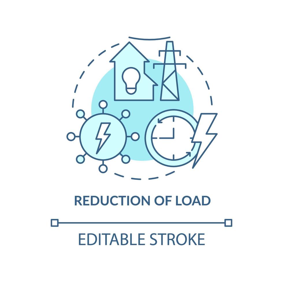 Reduction of load turquoise concept icon. Smart grid applications abstract idea thin line illustration. Isolated outline drawing. Editable stroke. Roboto-Medium, Myriad Pro-Bold fonts used vector