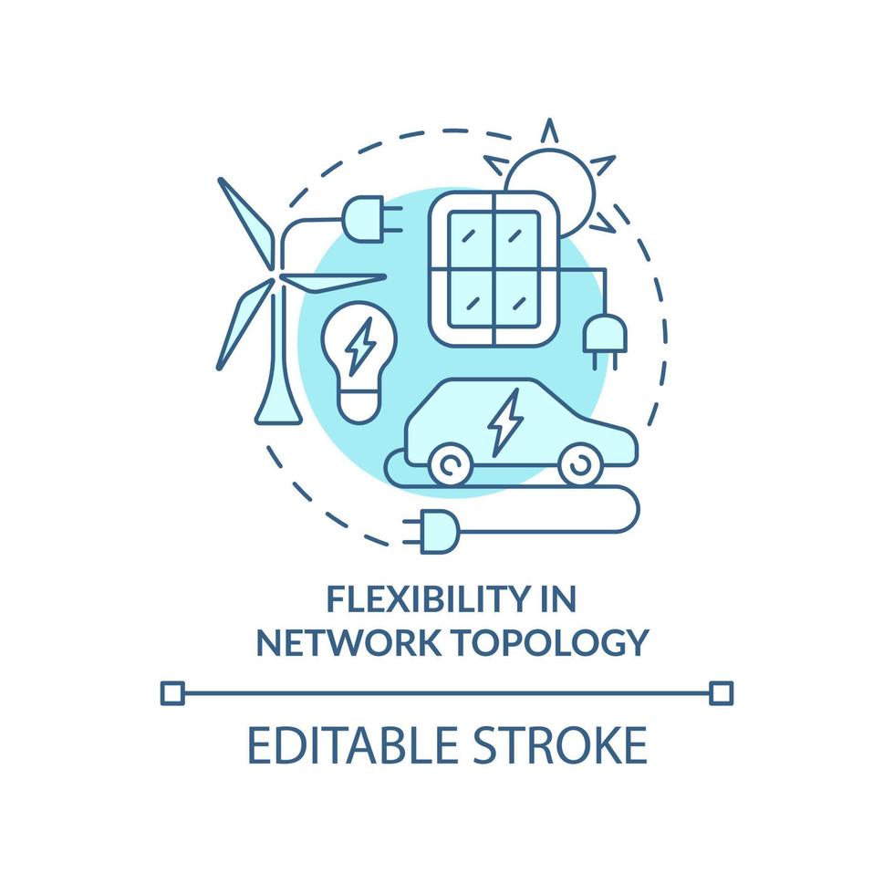 Flexibility in network topology turquoise concept icon. Smart grid benefits abstract idea thin line illustration. Isolated outline drawing. Editable stroke. Roboto-Medium, Myriad Pro-Bold fonts used vector