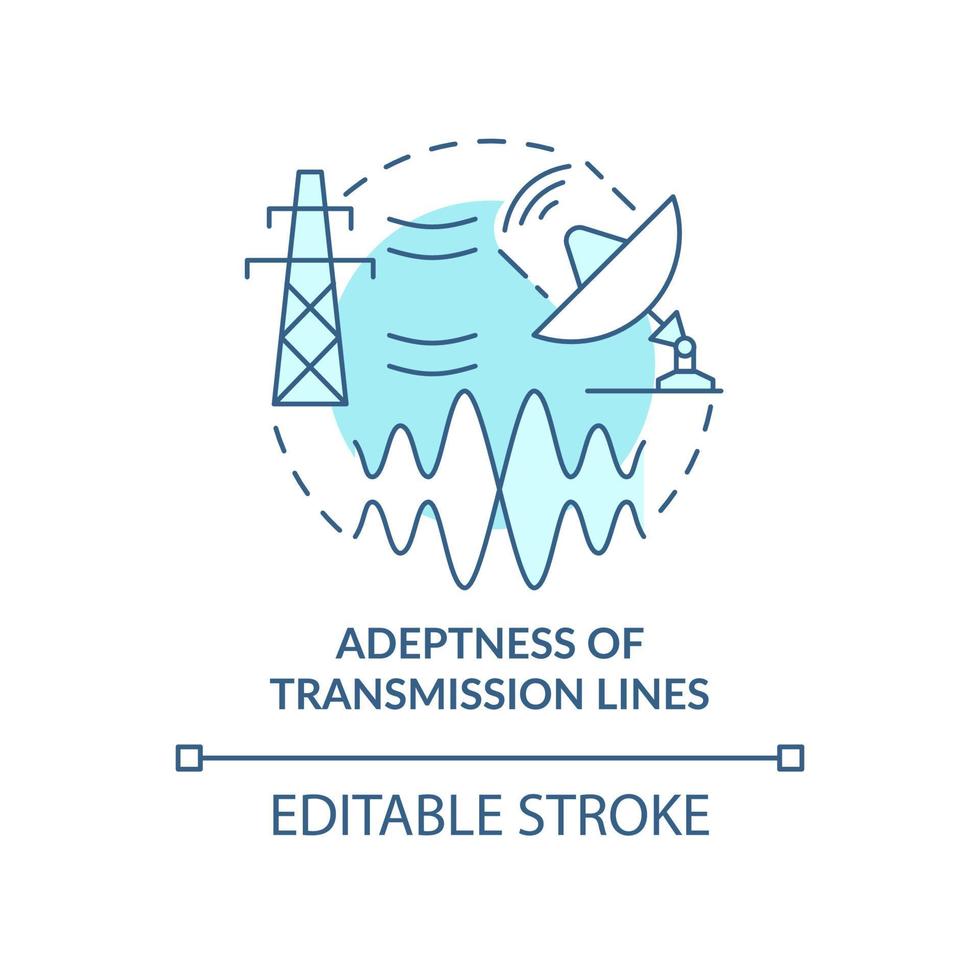 Adeptness of transmission lines turquoise concept icon. Smart grid system abstract idea thin line illustration. Isolated outline drawing. Editable stroke. Roboto-Medium, Myriad Pro-Bold fonts used vector