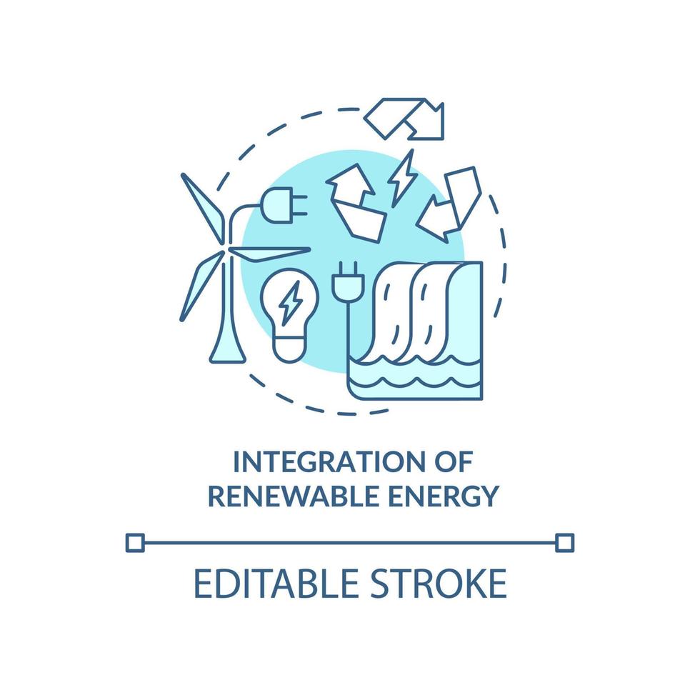 Integration of renewable energy turquoise concept icon. Smart grid sources abstract idea thin line illustration. Isolated outline drawing. Editable stroke. Roboto-Medium, Myriad Pro-Bold fonts used vector