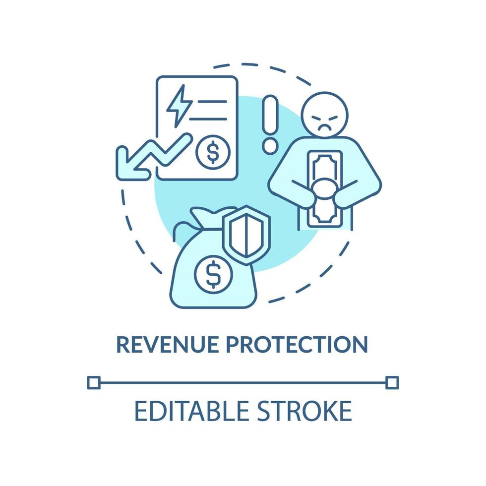 Revenue protection turquoise concept icon. Smart grids customers payment abstract idea thin line illustration. Isolated outline drawing. Editable stroke. Roboto-Medium, Myriad Pro-Bold fonts used vector