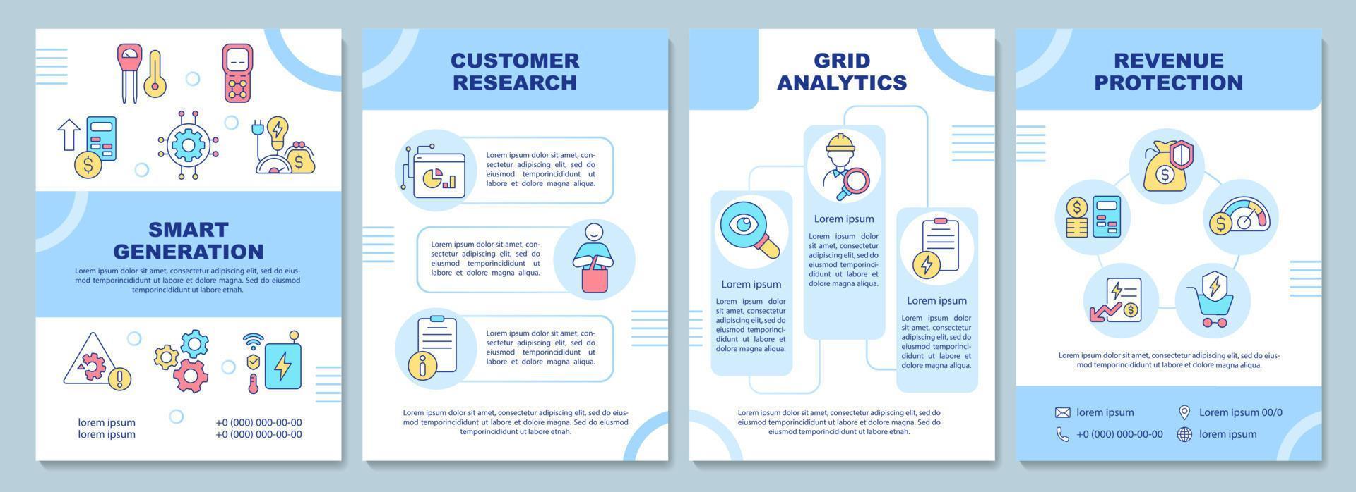 Possibilities of smart grid blue brochure template. Booklet print design with linear icons. Vector layouts for presentation, annual reports, ads. Arial-Black, Myriad Pro-Regular fonts used