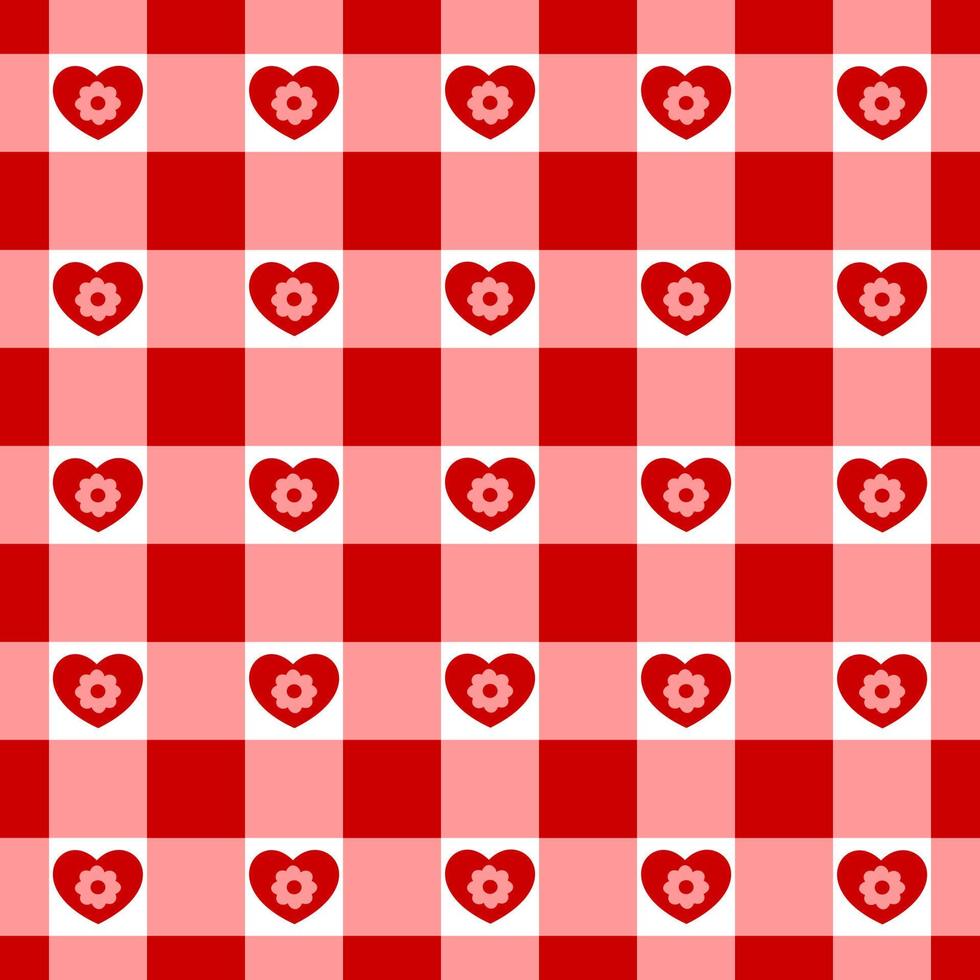 Vichy seamless pattern with hearts. Checkered Valentine day texture for picnic blanket, tablecloth, plaid vector