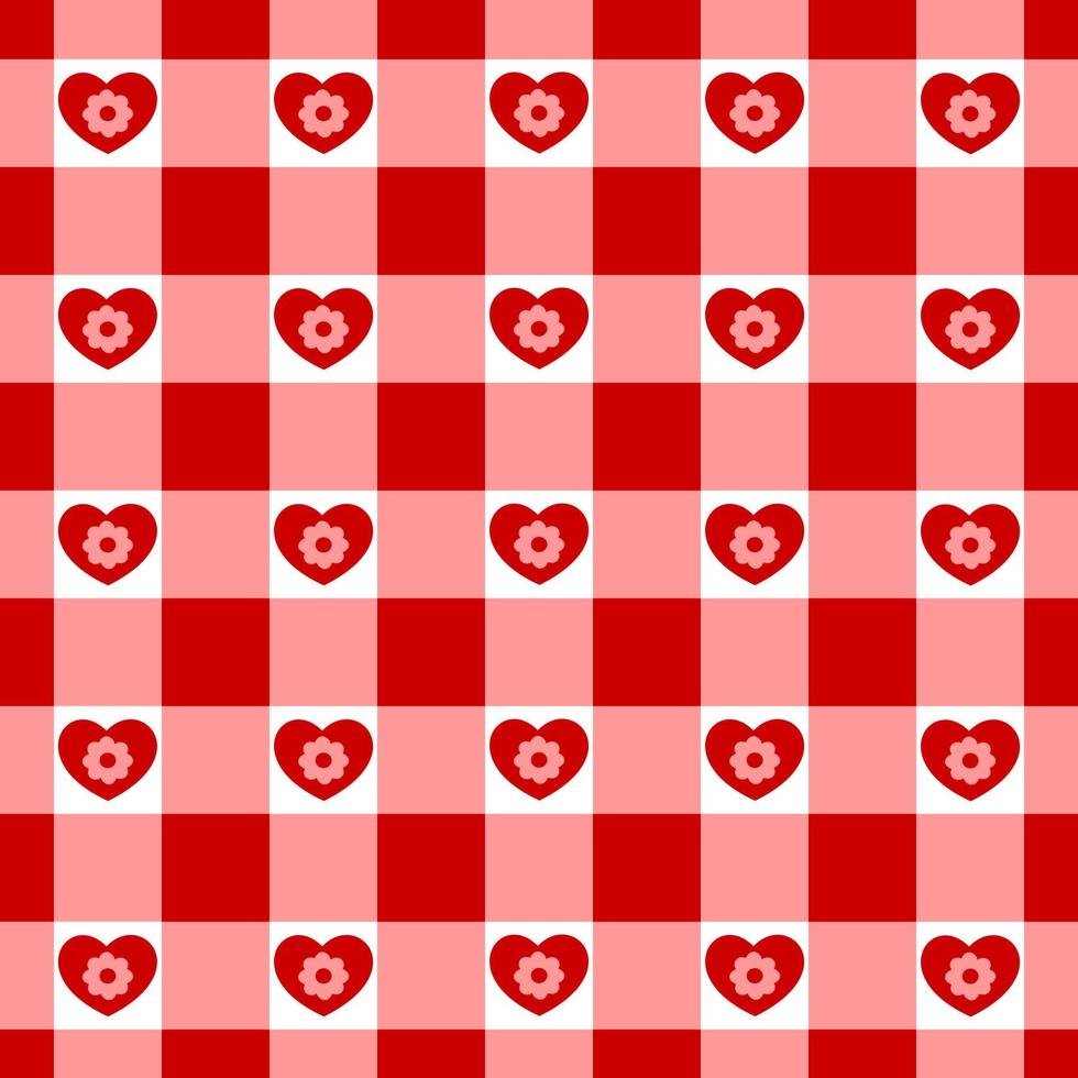 Vichy seamless pattern with hearts. Checkered Valentine day texture for picnic blanket, tablecloth, plaid vector