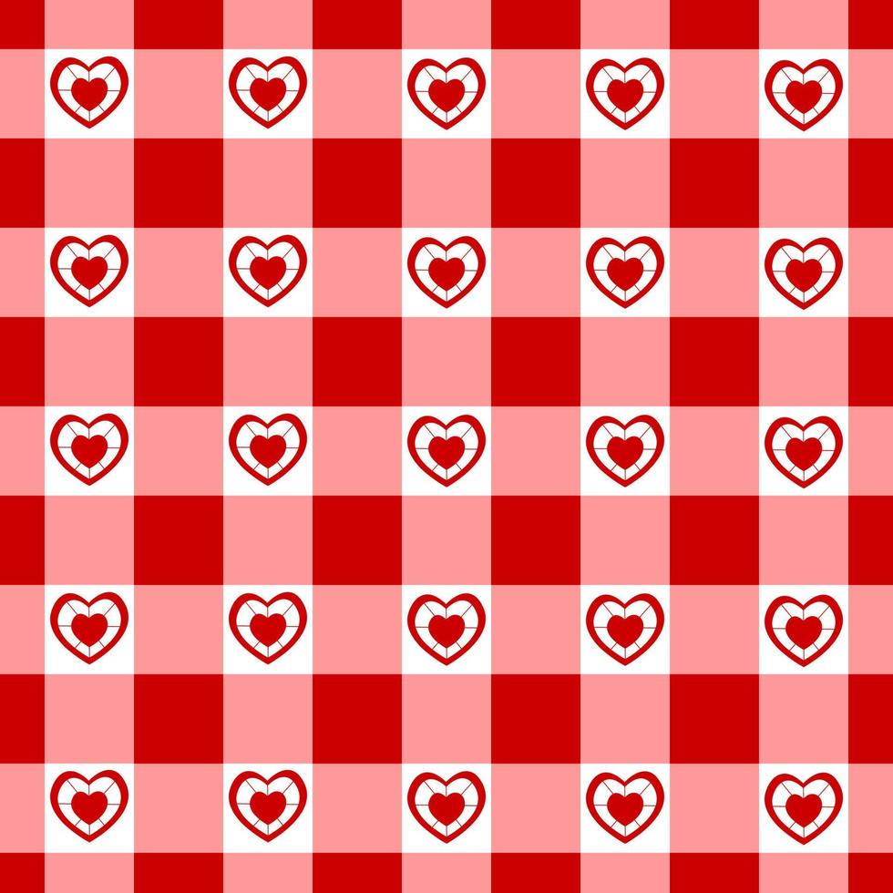 Vichy seamless pattern with hearts. Checkered Valentine day texture for picnic blanket, tablecloth, plaid vector