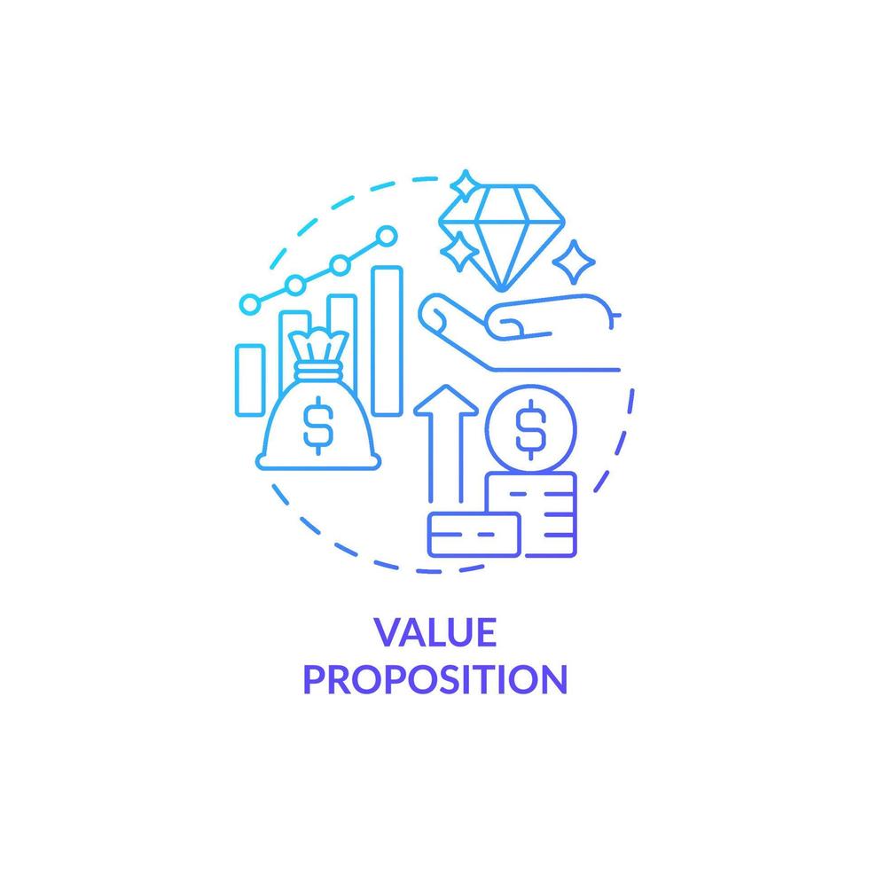 Value proposition blue gradient concept icon. Financial plan. Company budgeting method abstract idea thin line illustration. Isolated outline drawing. Roboto-Medium, Myriad Pro-Bold fonts used vector