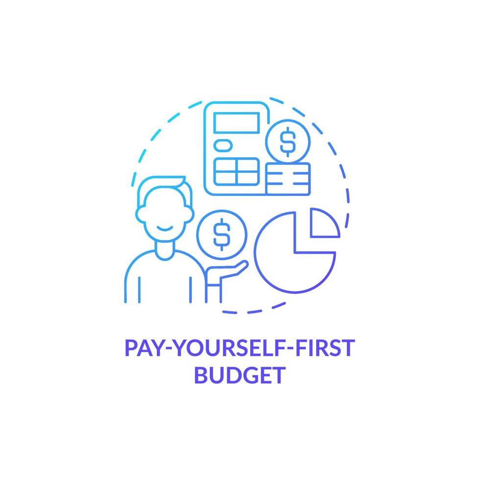 Pay-yourself-first budget blue gradient concept icon. Reverse budgeting approach abstract idea thin line illustration. Isolated outline drawing. Roboto-Medium, Myriad Pro-Bold fonts used vector