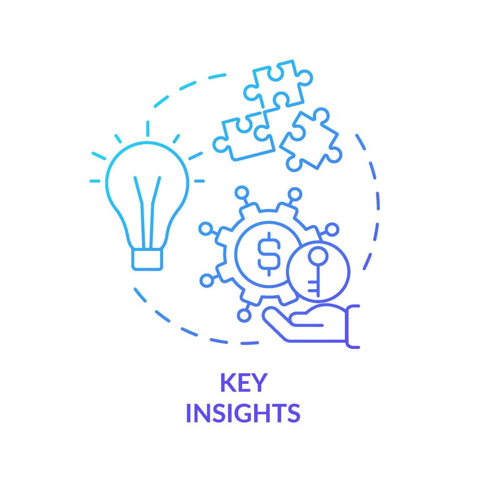 Key insights blue gradient concept icon. Marketing strategy abstract idea thin line illustration. Good creative ideas. Isolated outline drawing. Roboto-Medium, Myriad Pro-Bold fonts used vector