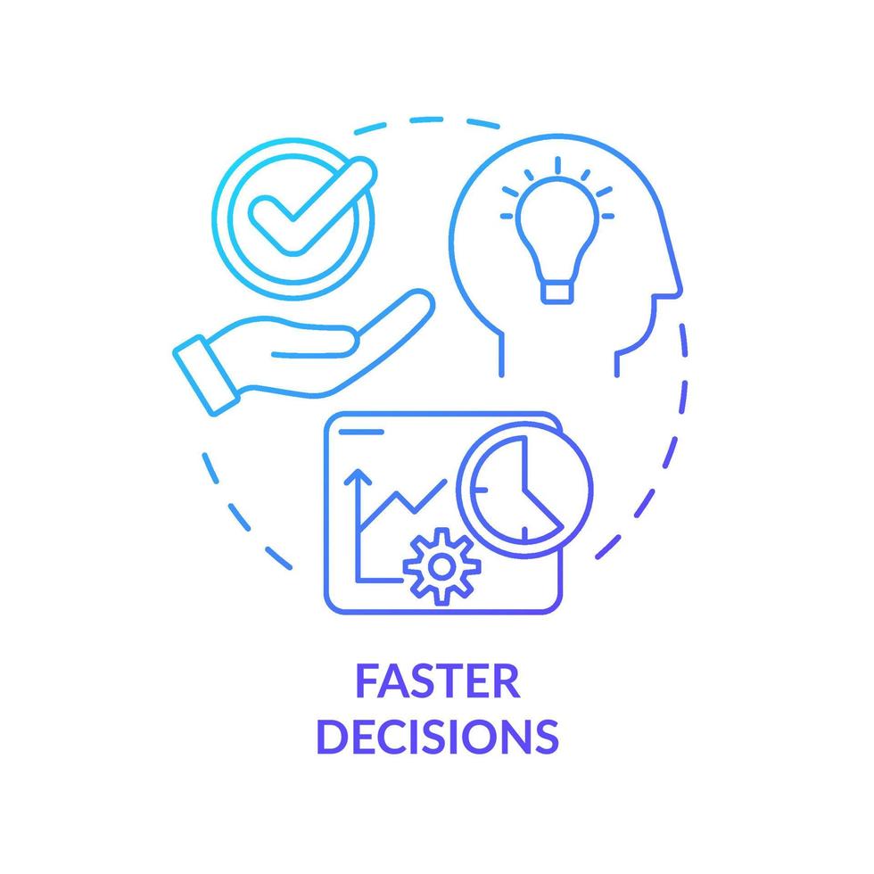 Faster decisions blue gradient concept icon. Risks and consequences assessment abstract idea thin line illustration. Business tool. Isolated outline drawing. Roboto-Medium, Myriad Pro-Bold fonts used vector