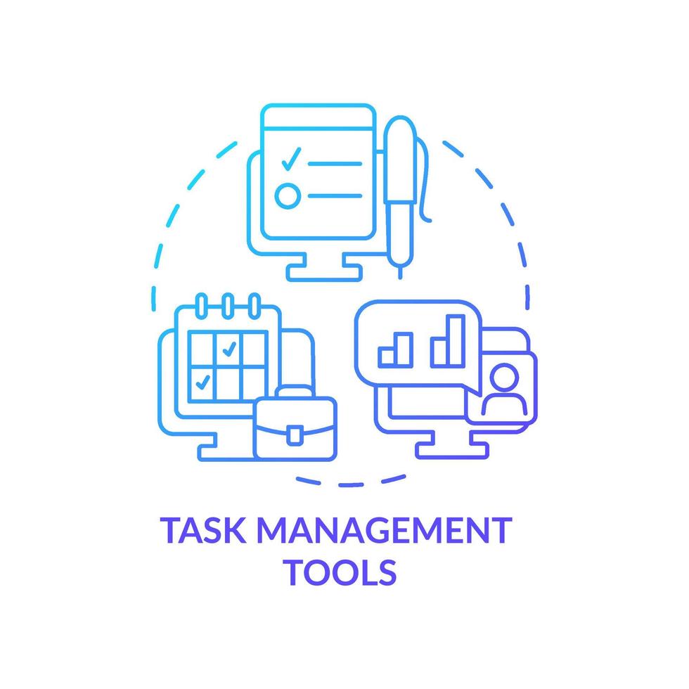 Task management tools blue gradient concept icon. Organizing and prioritizing deadlines abstract idea thin line illustration. Isolated outline drawing. Roboto-Medium, Myriad Pro-Bold fonts used vector