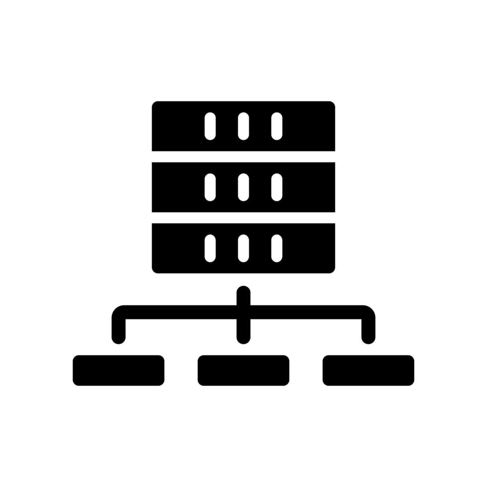 Data set technology black glyph icon. Virtual storage for information keeping. Data mining support tools. Warehousing and connection. Silhouette symbol on white space. Vector isolated illustration