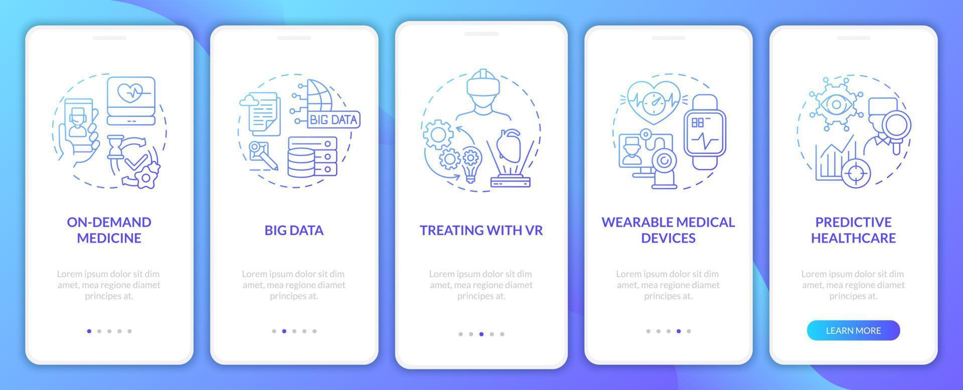 Digitalization of medicine onboarding mobile app page screen vector