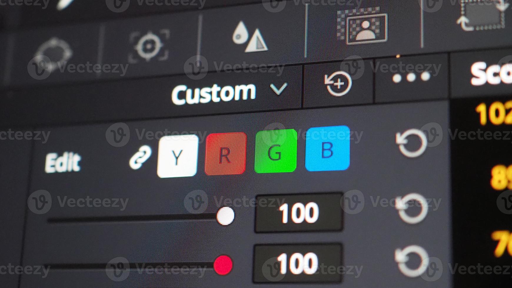 Color grading graph or RGB colour correction indicator on monitor photo