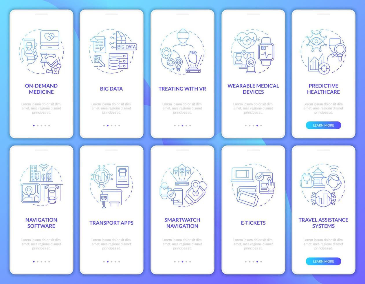 Public services with digital technology onboarding mobile app page screen set vector