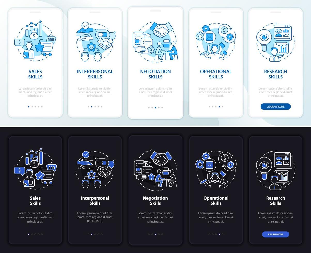 Distributor skills onboarding mobile app page screen vector