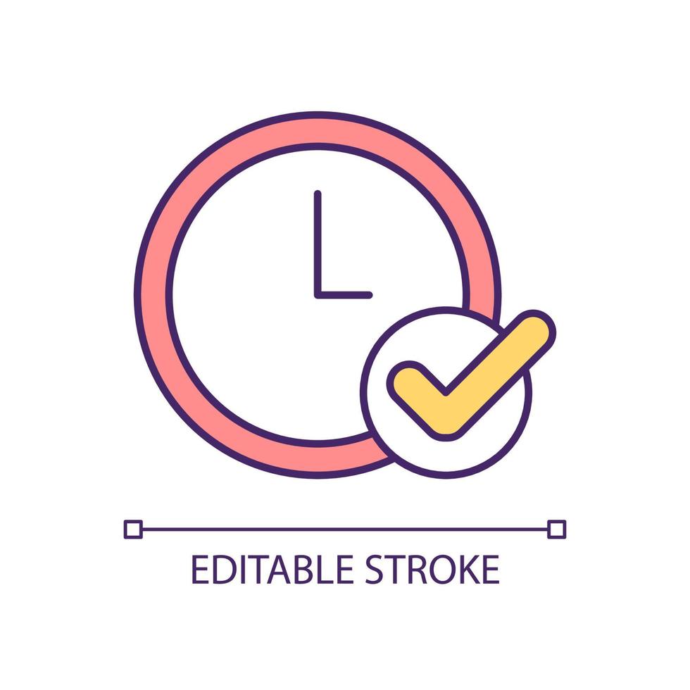 Punctuality RGB color icon. Arriving in time. Do not be late. Accurate and precise time. Clock face. Meeting deadline. Interview on time. Isolated vector illustration. Simple filled line drawing