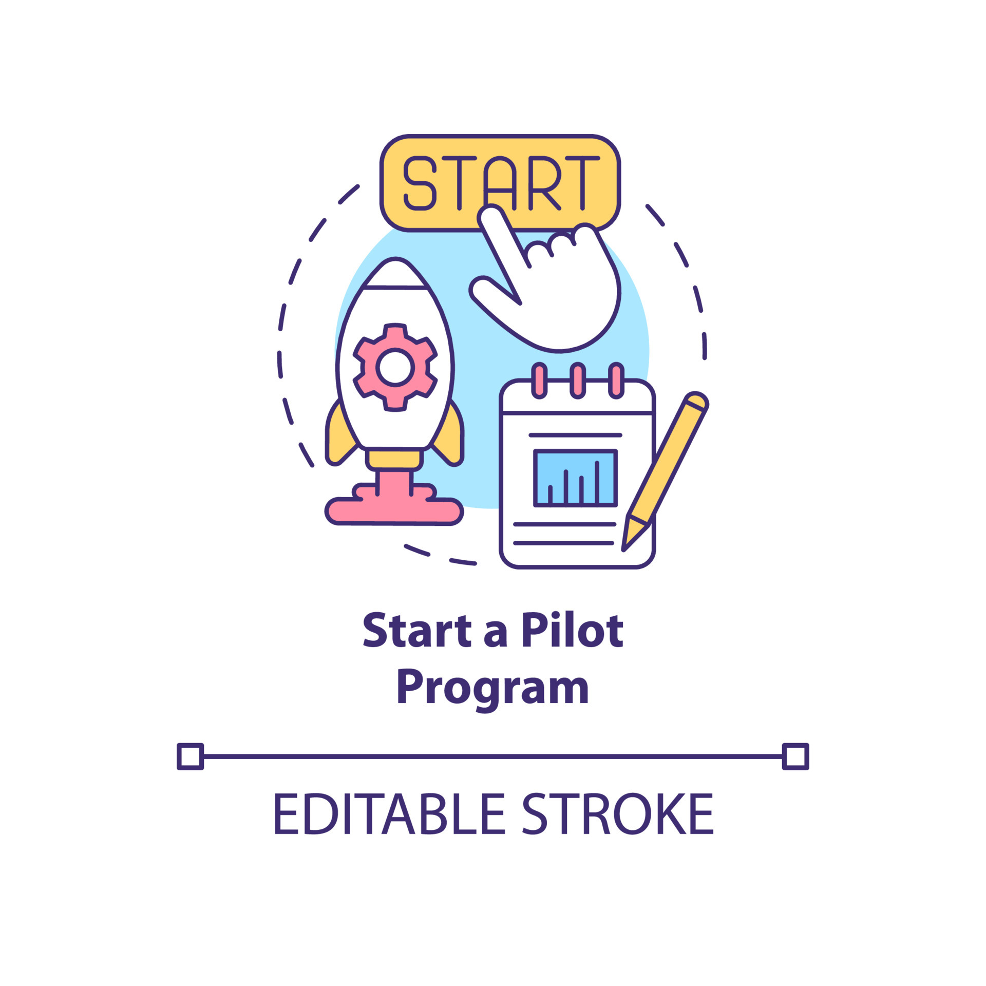 Start a pilot program concept icon. Test new technology. Launch short