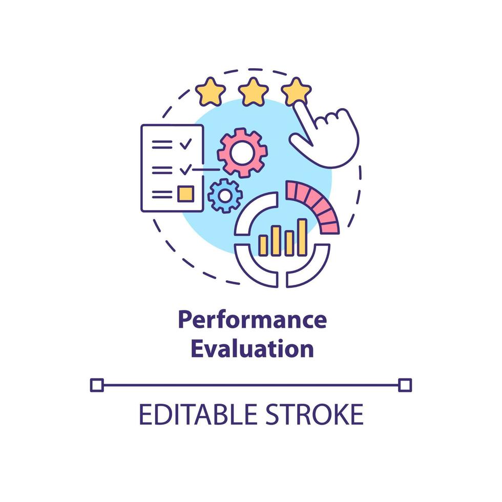 Performance evaluation concept icon. Employee working result measurement. Staff productivity appraisal abstract idea thin line illustration. Vector isolated outline color drawing. Editable stroke