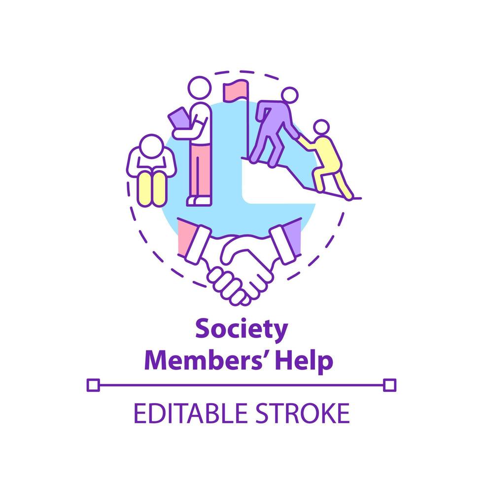 Society members help concept icon. Social entrepreneurship benefits abstract idea thin line illustration. Supporting group of people. Vector isolated outline color drawing. Editable stroke